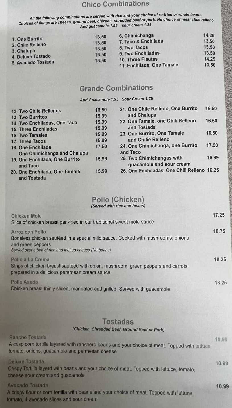 Real Tequila menu page 1