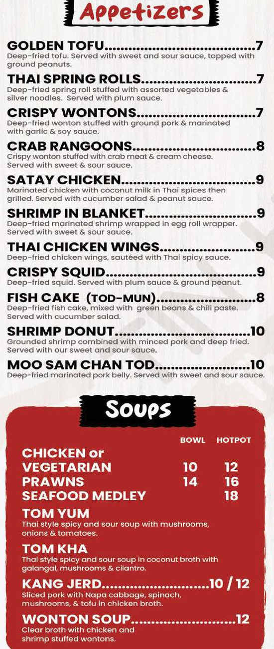 Tin House Thai menu page 1