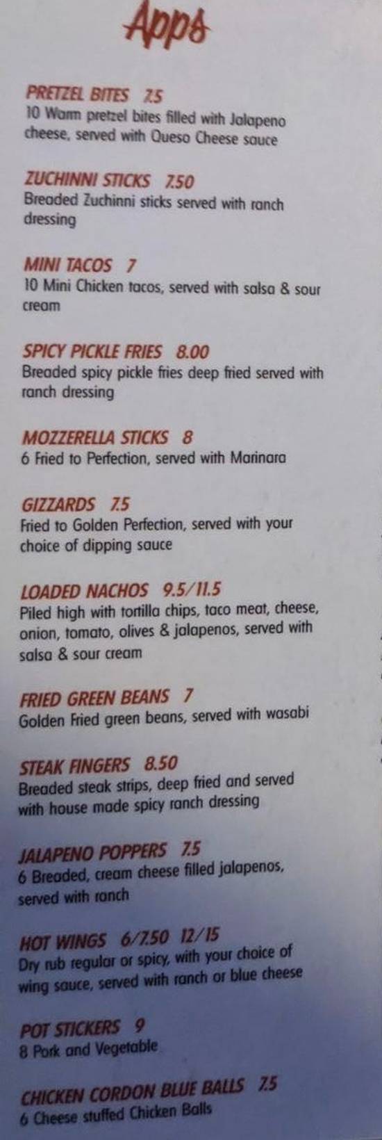 Bub's Pub Sports Bar & Grill menu page 1