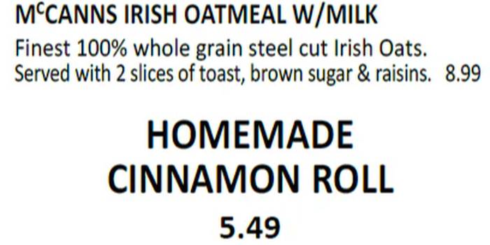 Country Cousin menu page 1