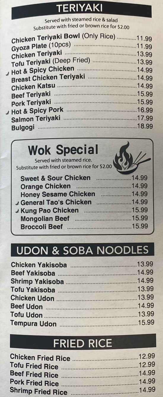 GG's Teriyaki & Sushi menu page 1