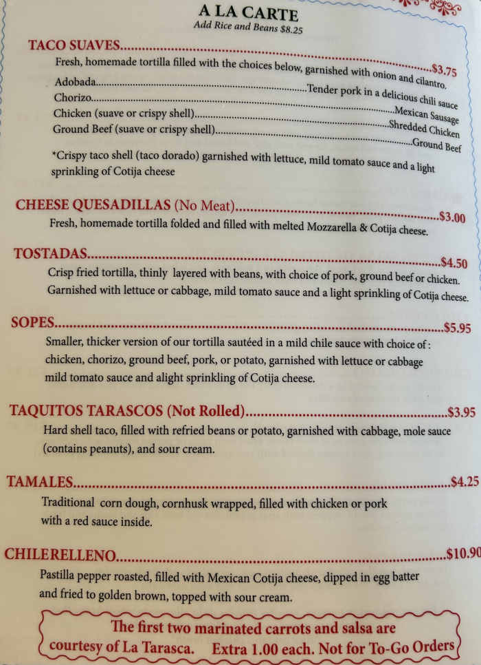 La Tarasca menu page 1