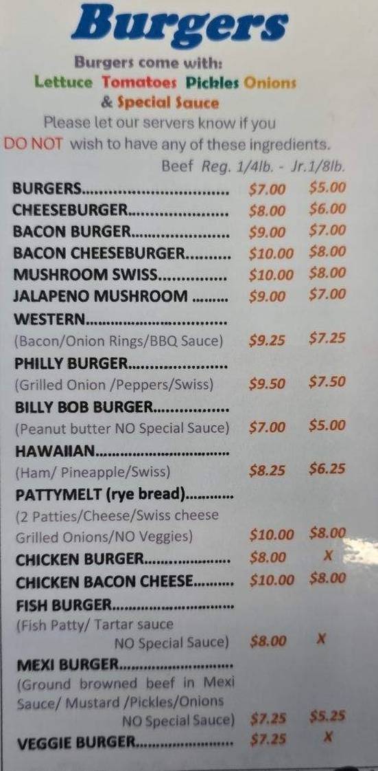 Dairy Bar menu page 1