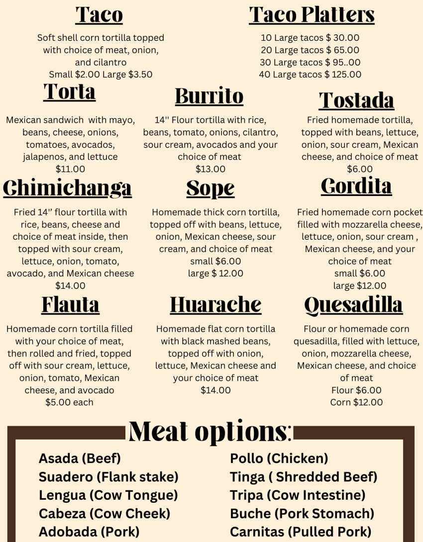 Restaurante La Mexicana menu page 1