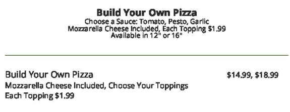 Barrelhouse Pub & Pizza menu page 1