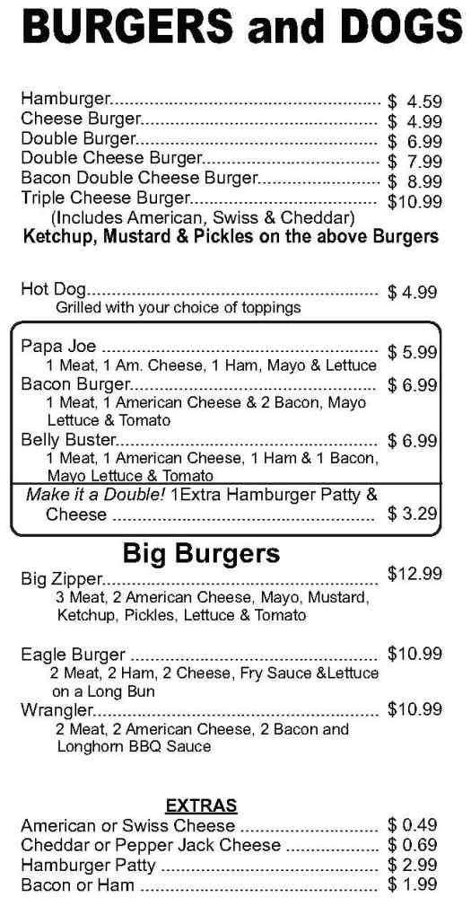 Zip's Drive-In menu page 1