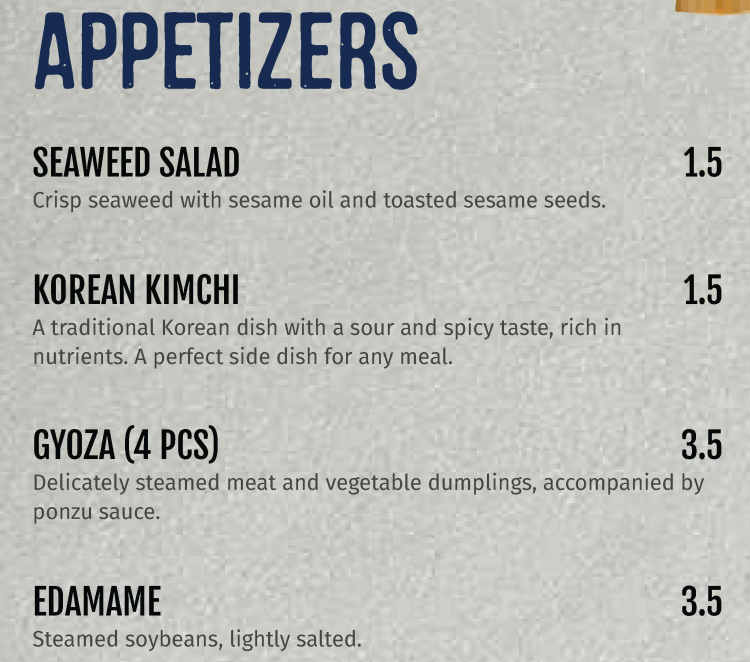 Supa Japanese menu page 1