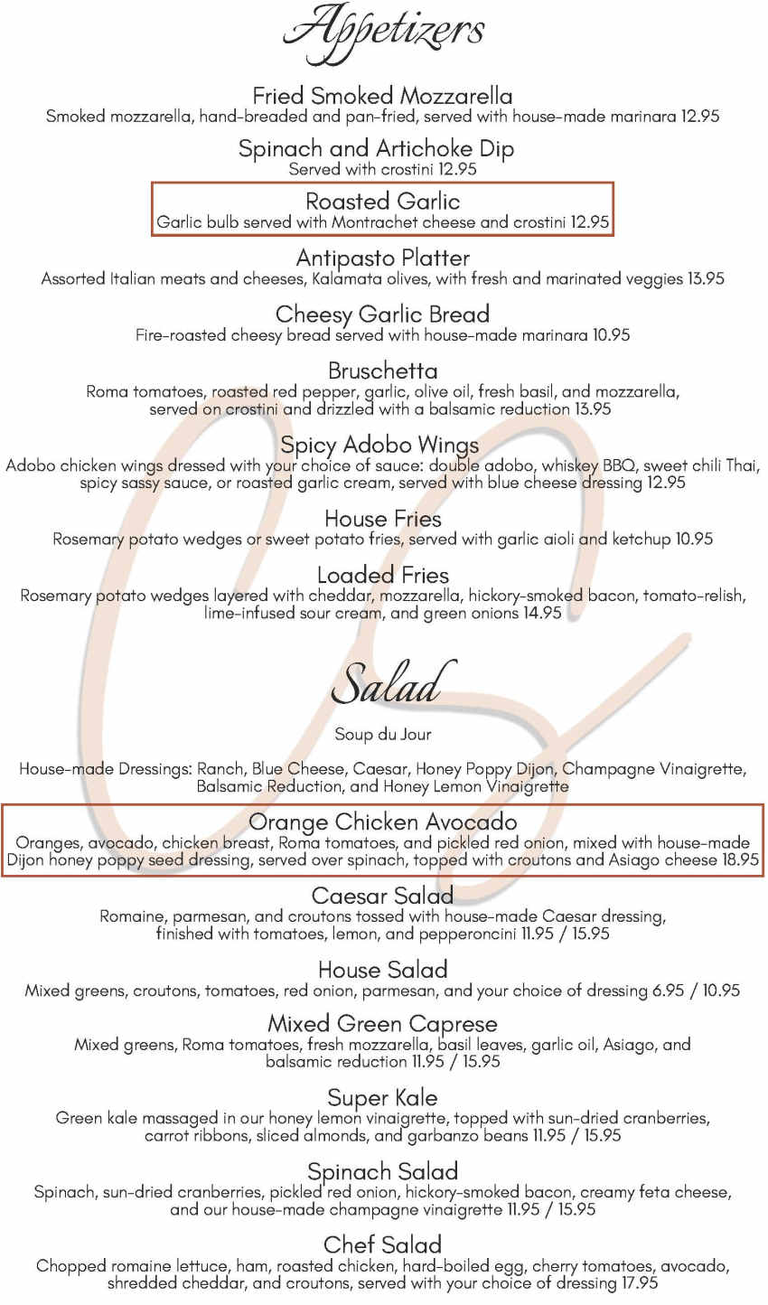 Cornerstone Italian Kitchen menu page 1
