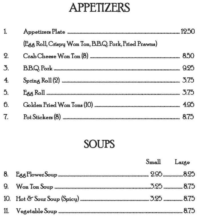 Golden Dragon menu page 1