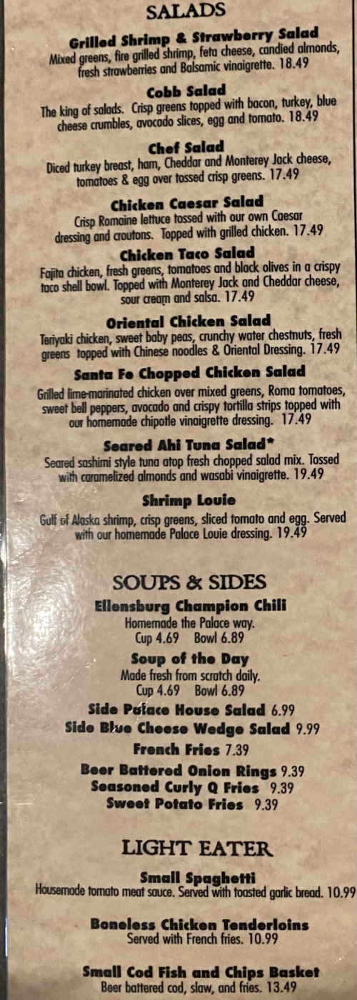 Palace Cafe menu page 1