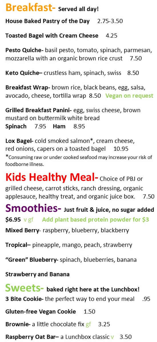 Lunchbox Cafe menu page 1