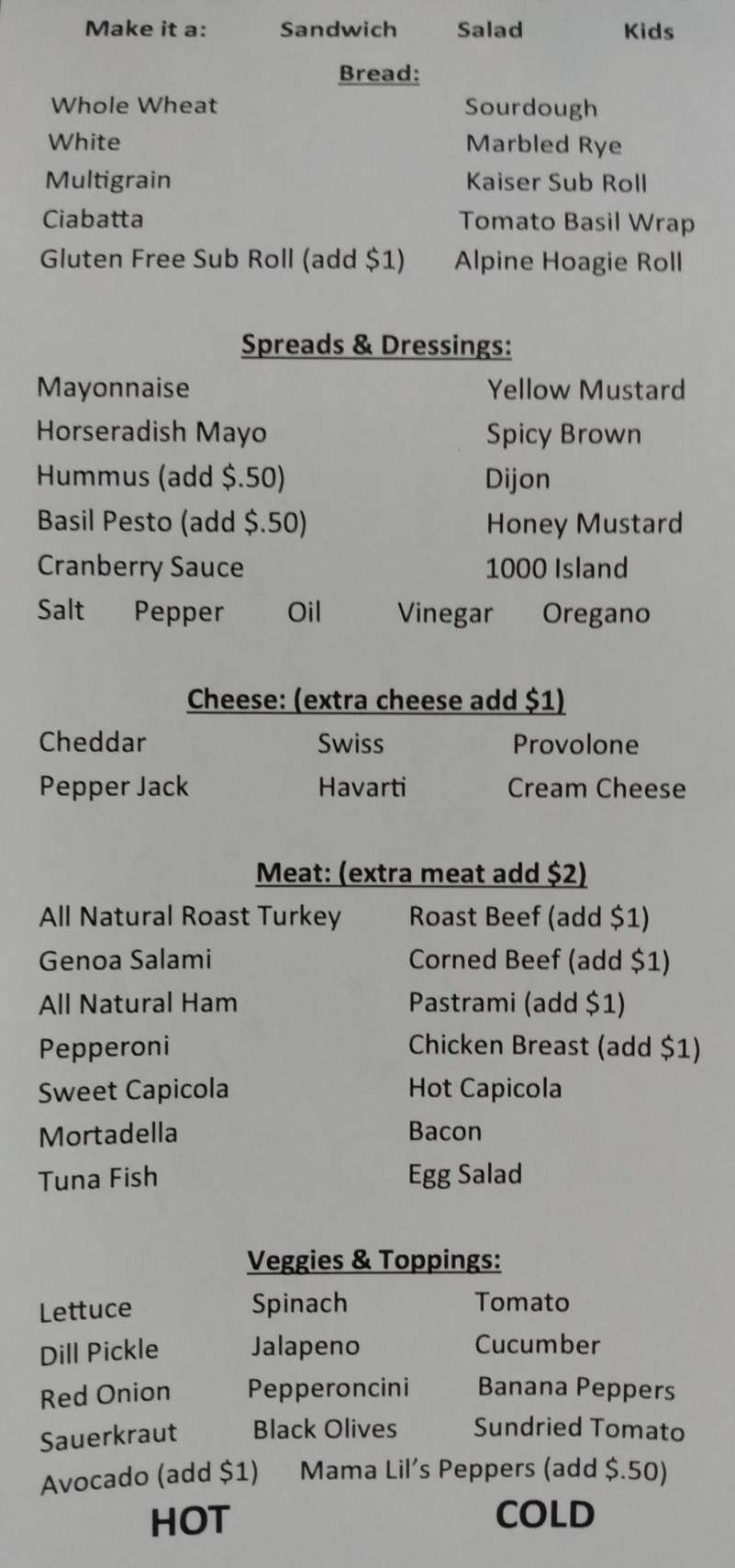 Spring Street Deli menu page 1