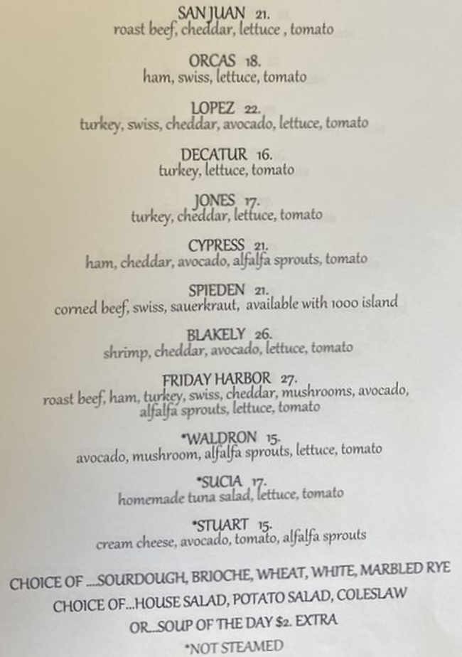 Cannery House Take 5 menu page 1