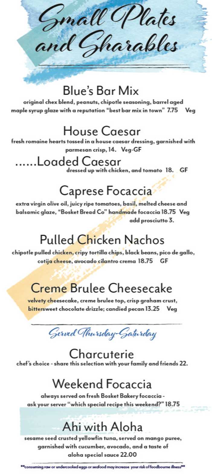 Blue Spirits Distilling menu page 1