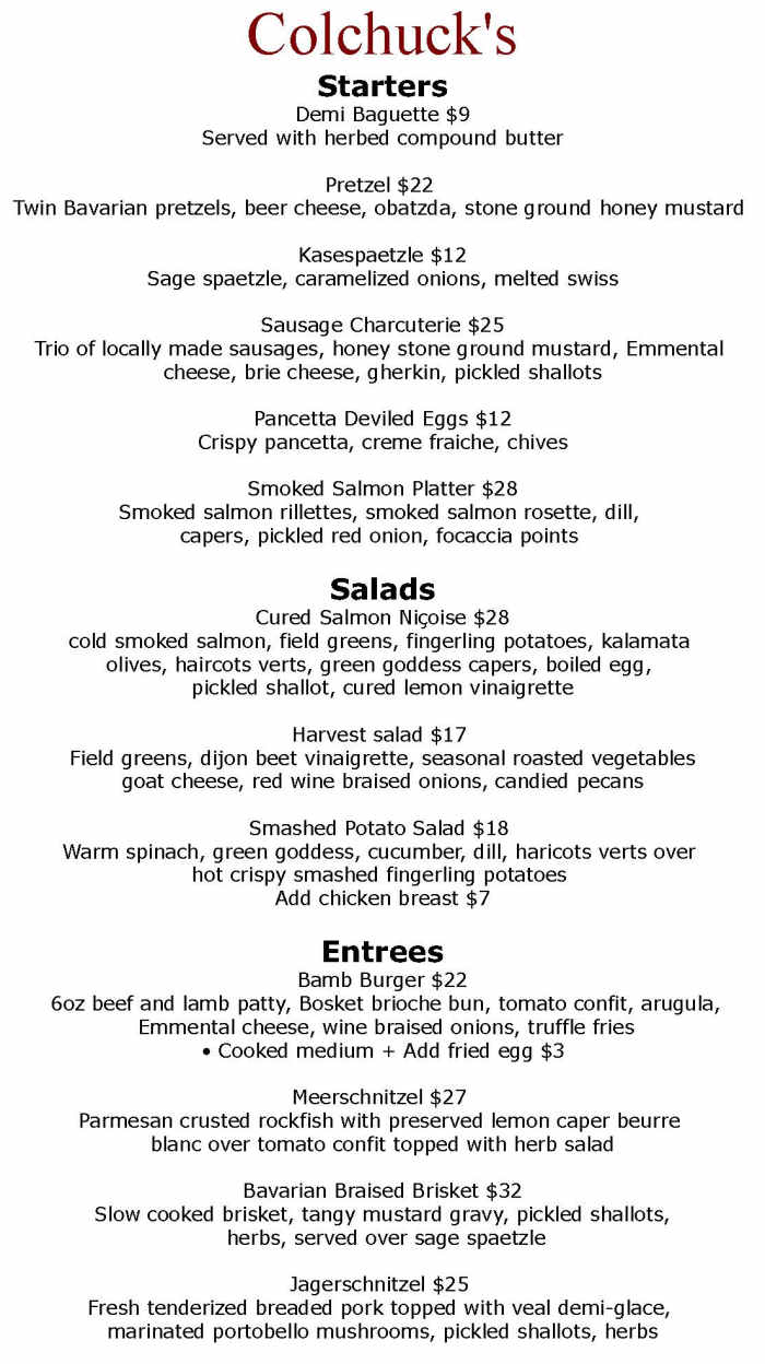 Colchuck's menu page 1