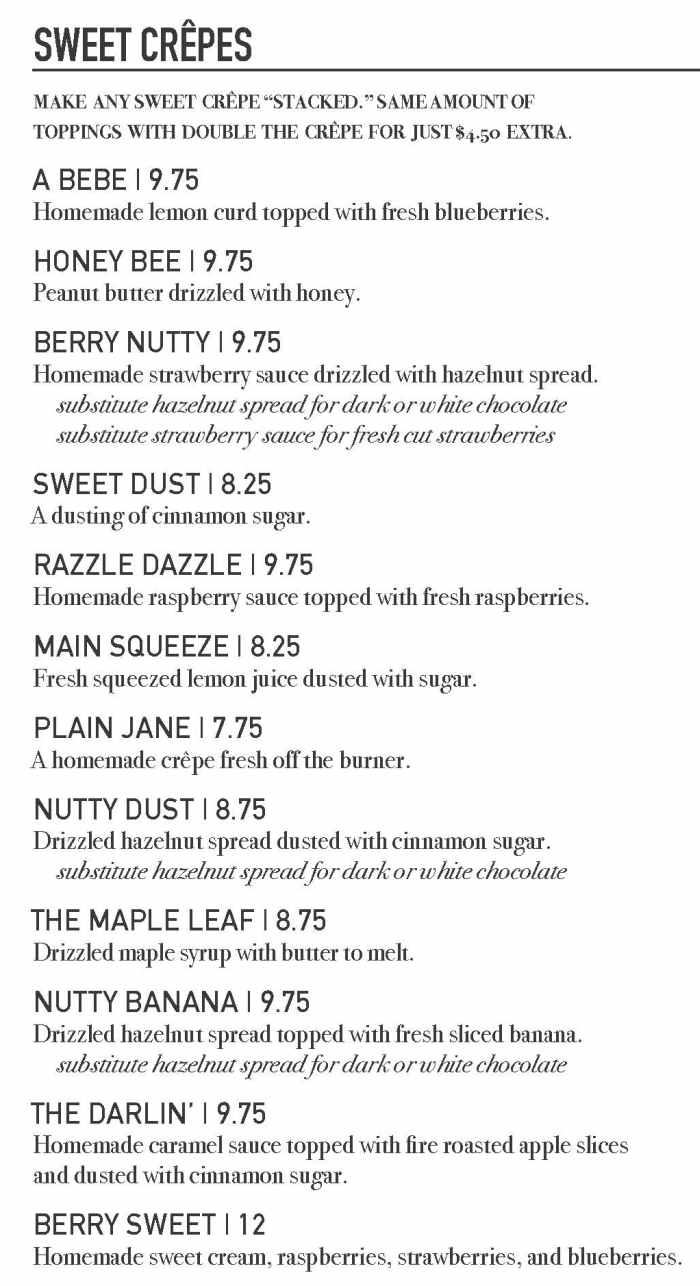 Crepe Cafe Sisters menu page 1