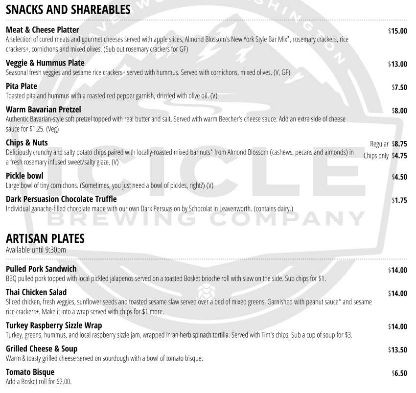 Icicle Brewing Co menu page 1