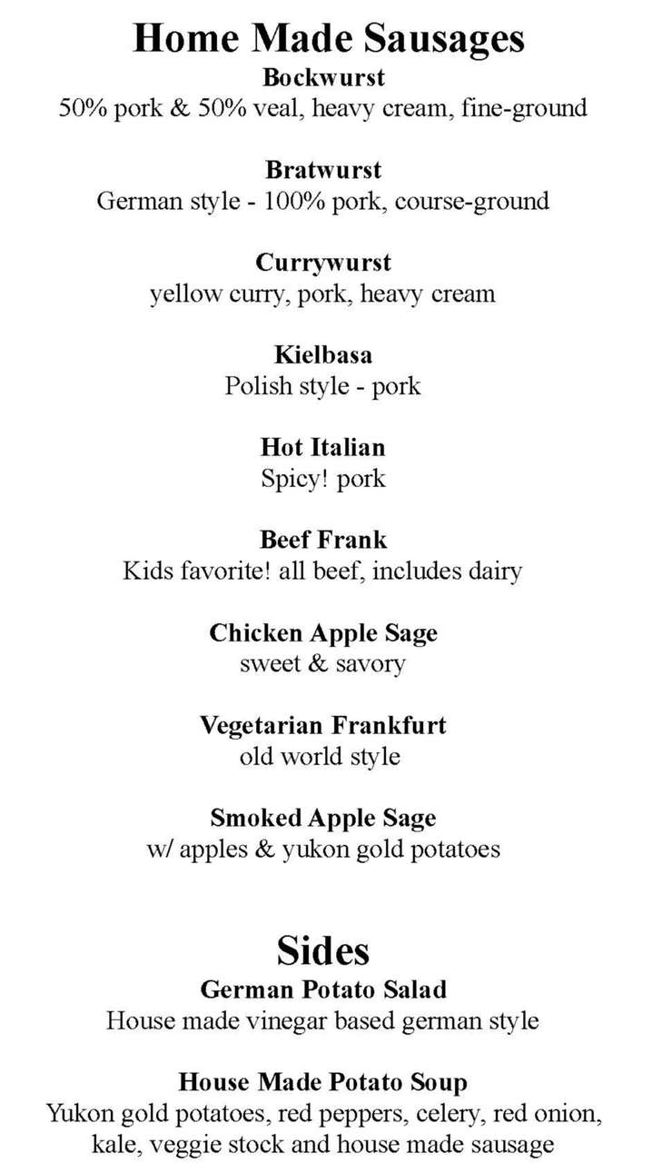 Leavenworth Sausage Garten menu page 1