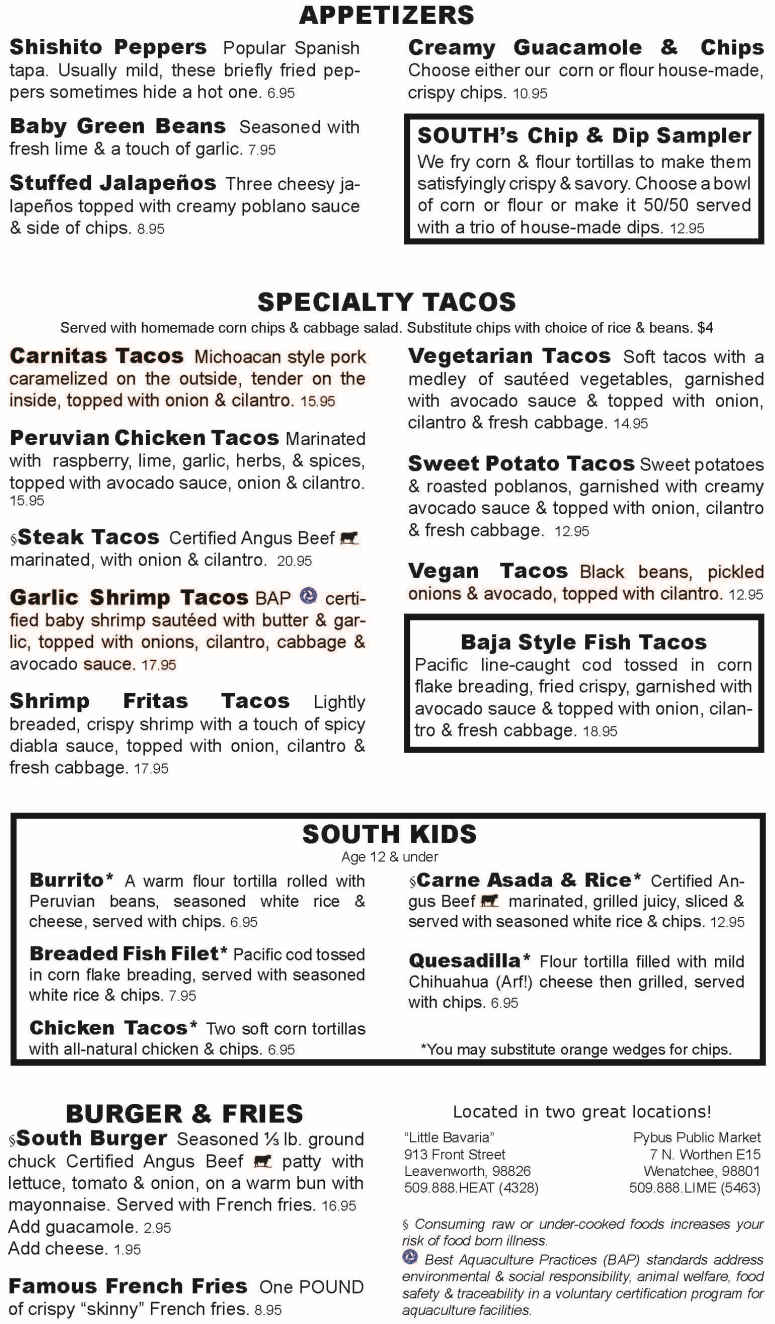 South menu page 1