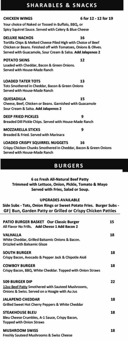 Squirrel Tree Restaurant menu page 1