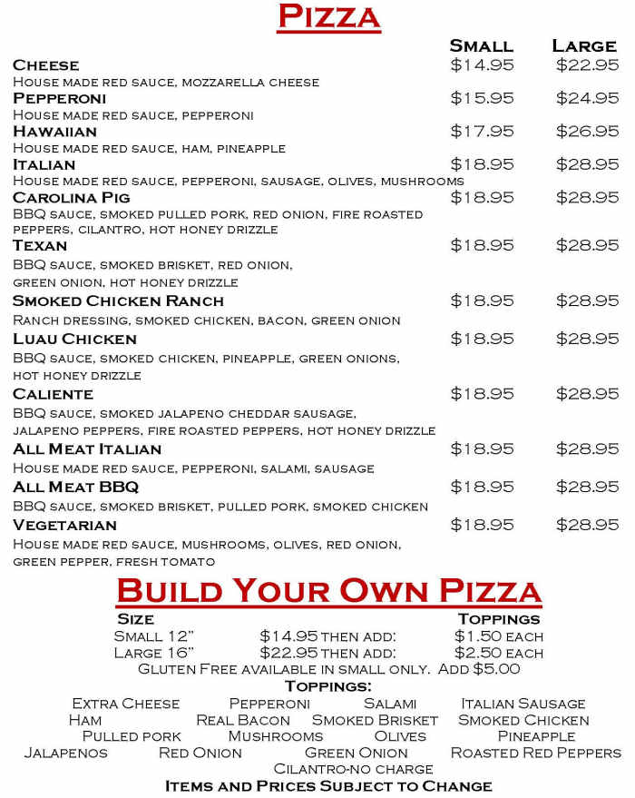 Smulligan's Pizza & BBQ menu page 1