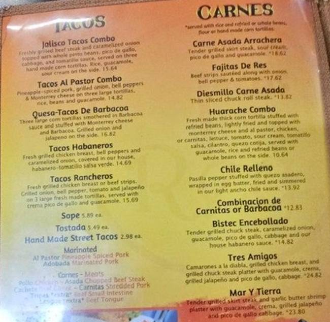 Tacos El Rey menu page 1