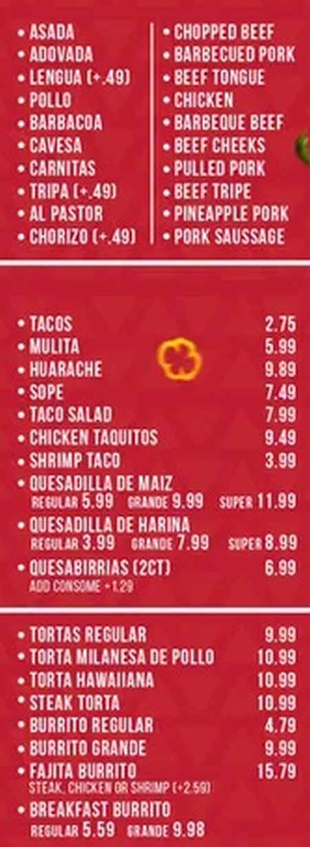 Tacos Mi Casa menu page 1