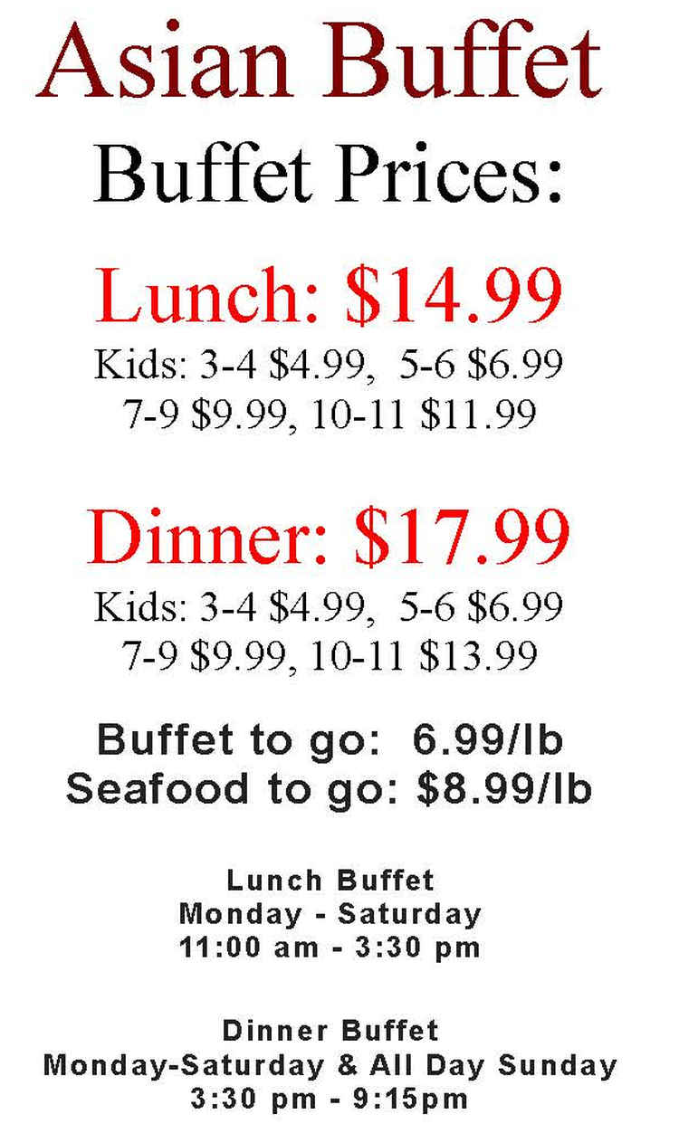 Asian Buffet menu page 1