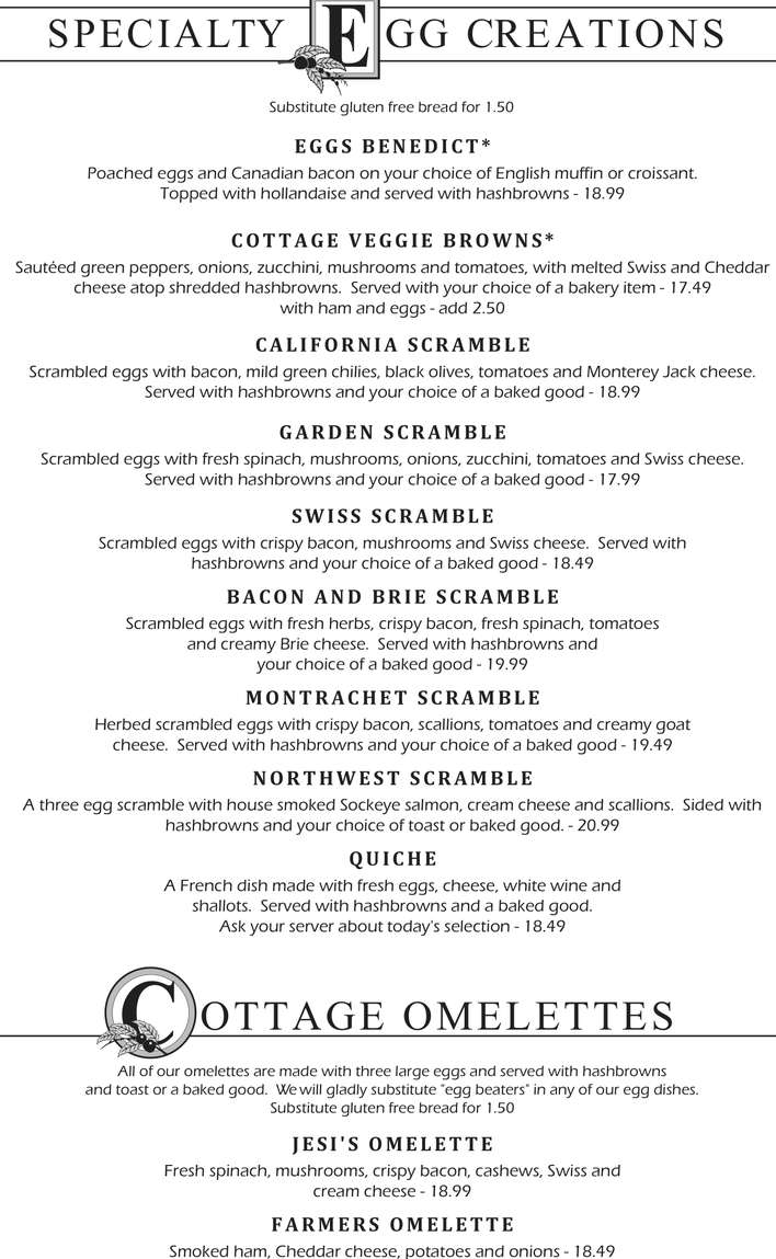 Chestnut Cottage menu page 1