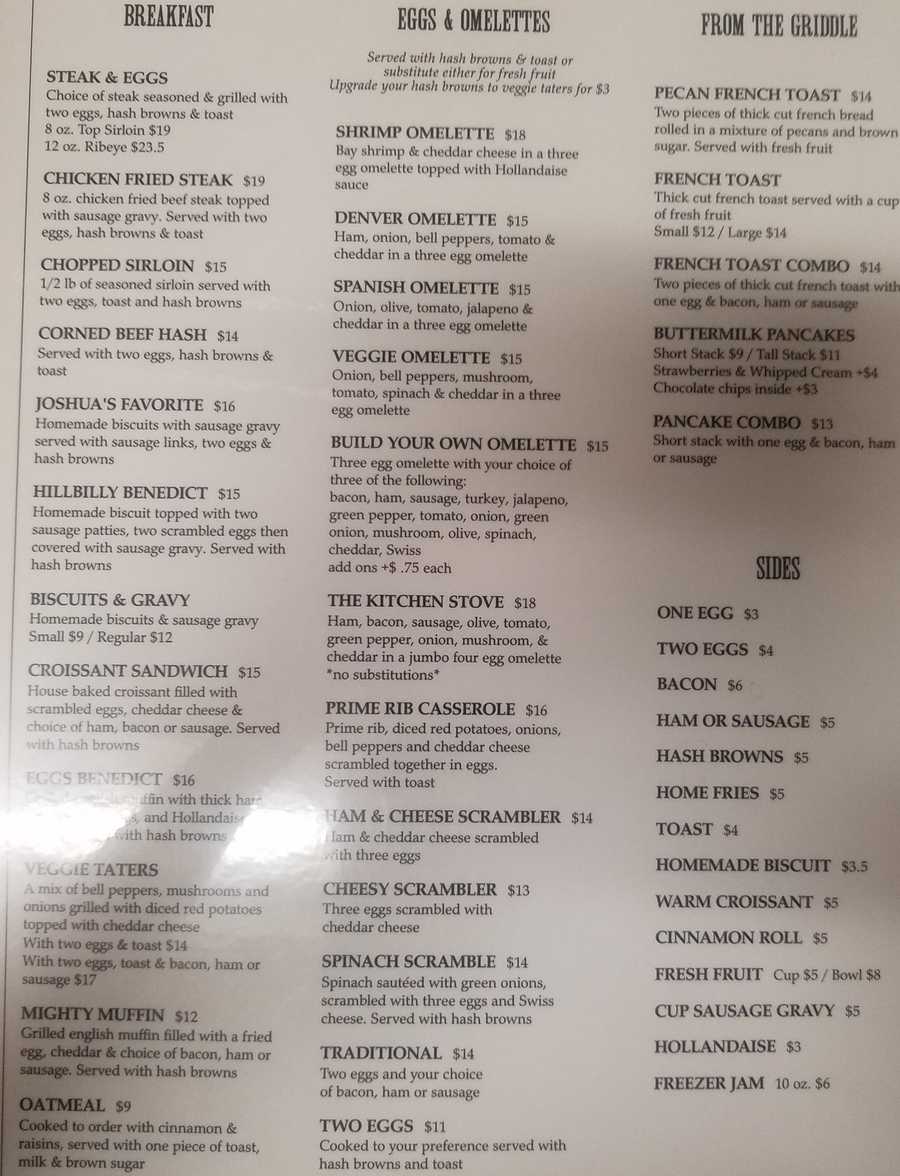 Joshua's menu page 1