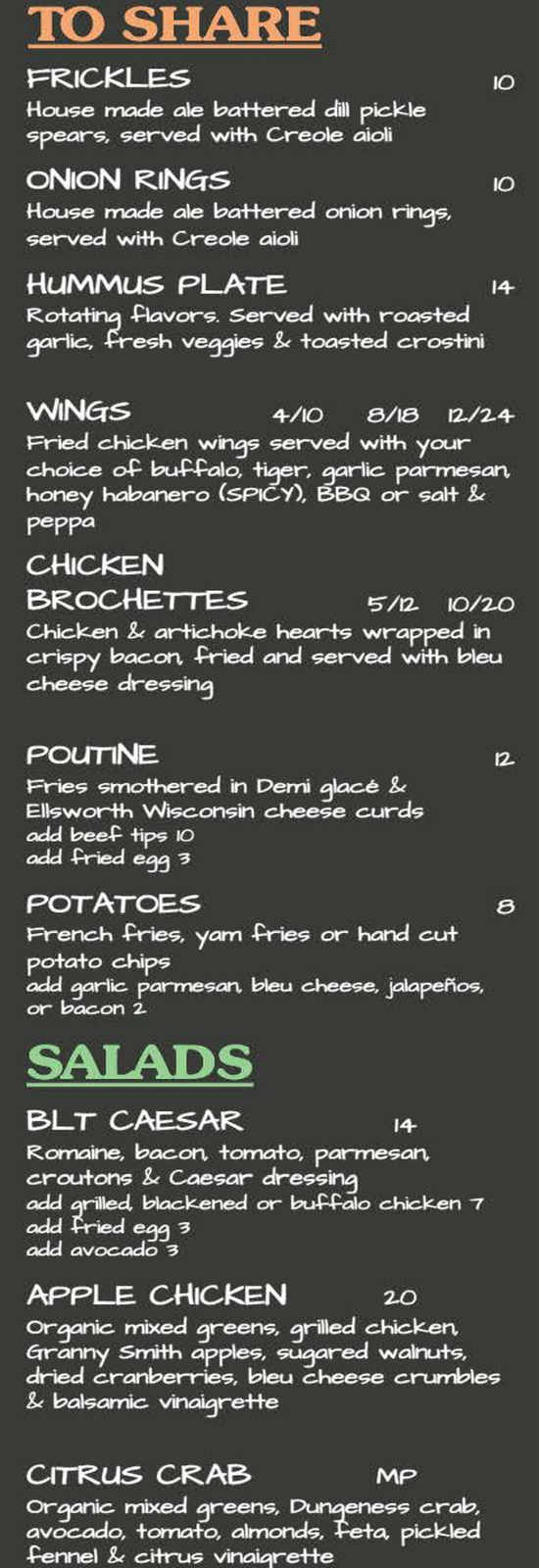 Next Door Gastropub menu page 1
