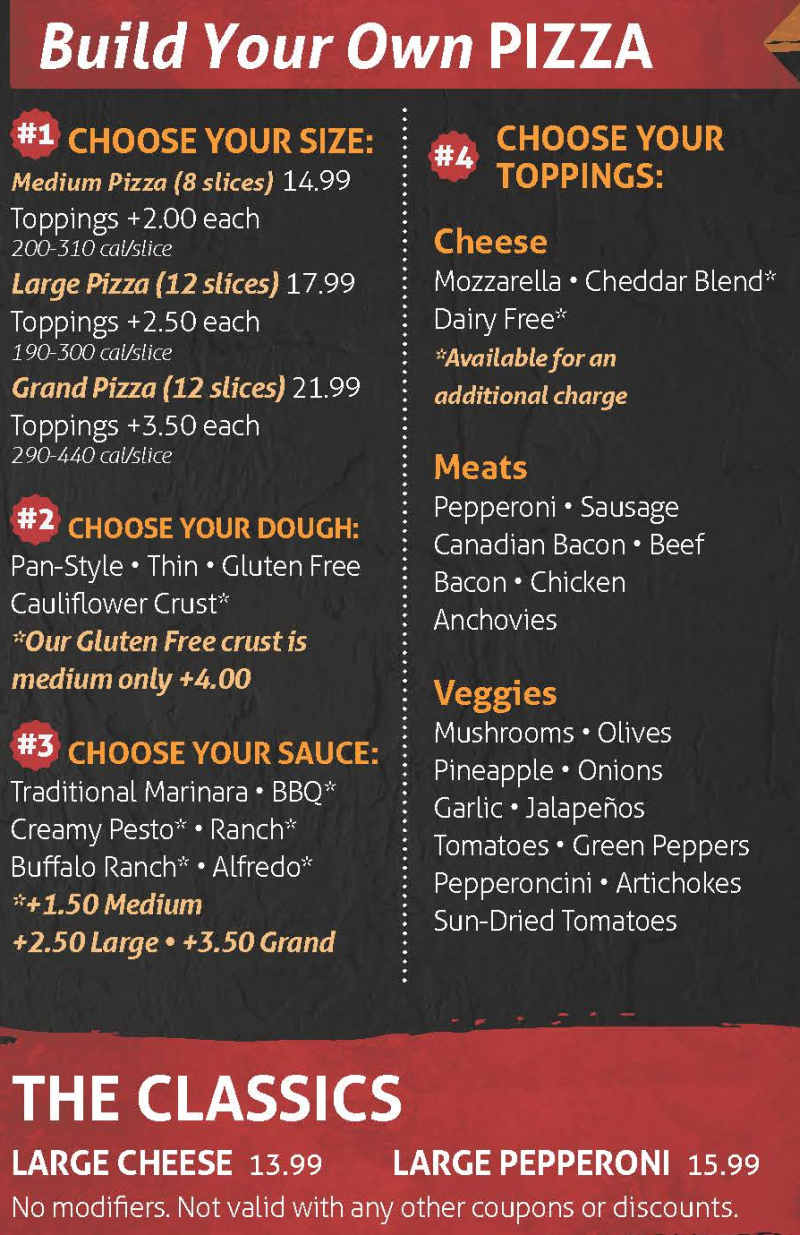 Westside Pizza menu page 1