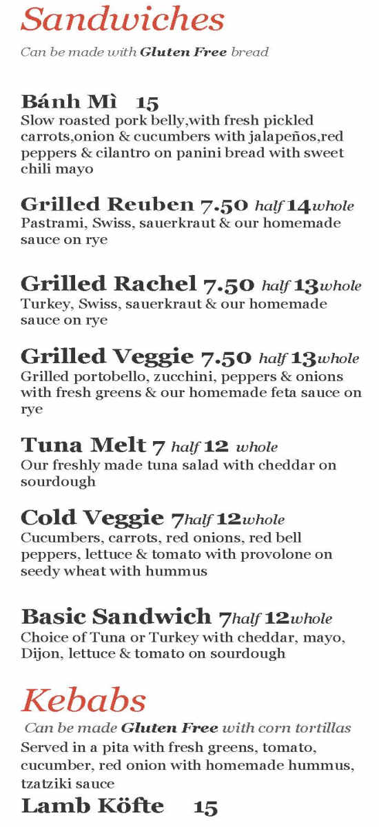 Owl Sprit Cafe menu page 1