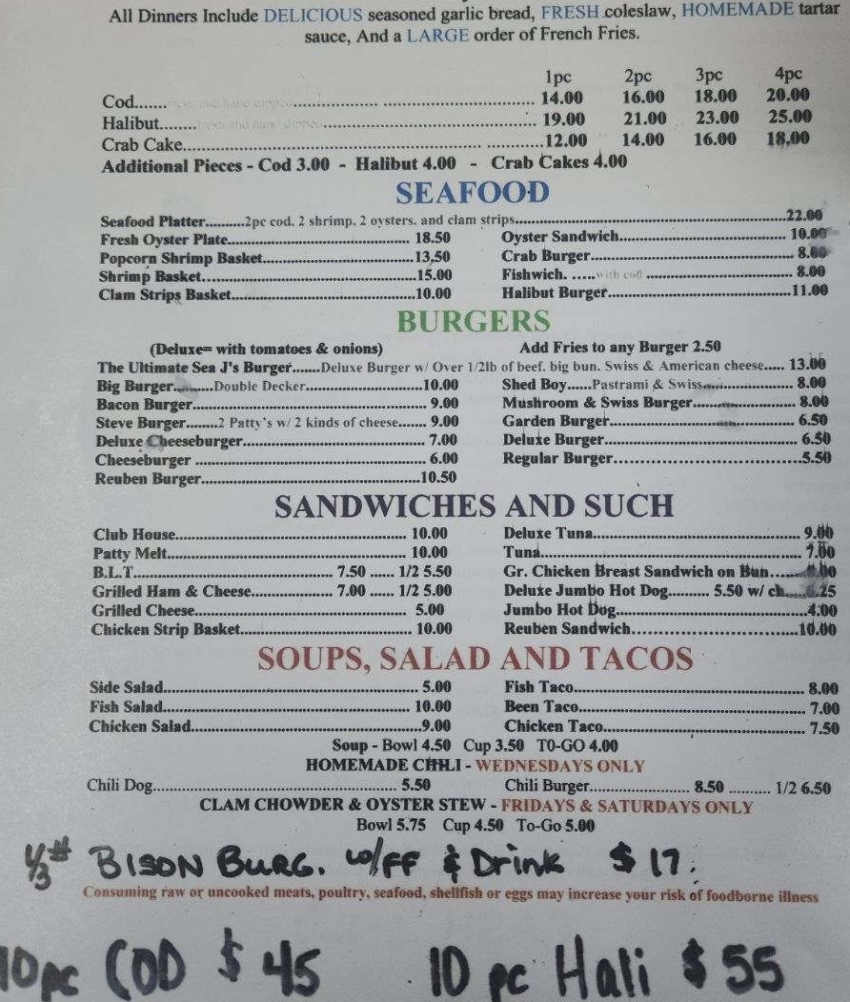 Sea J's Cafe menu page 1