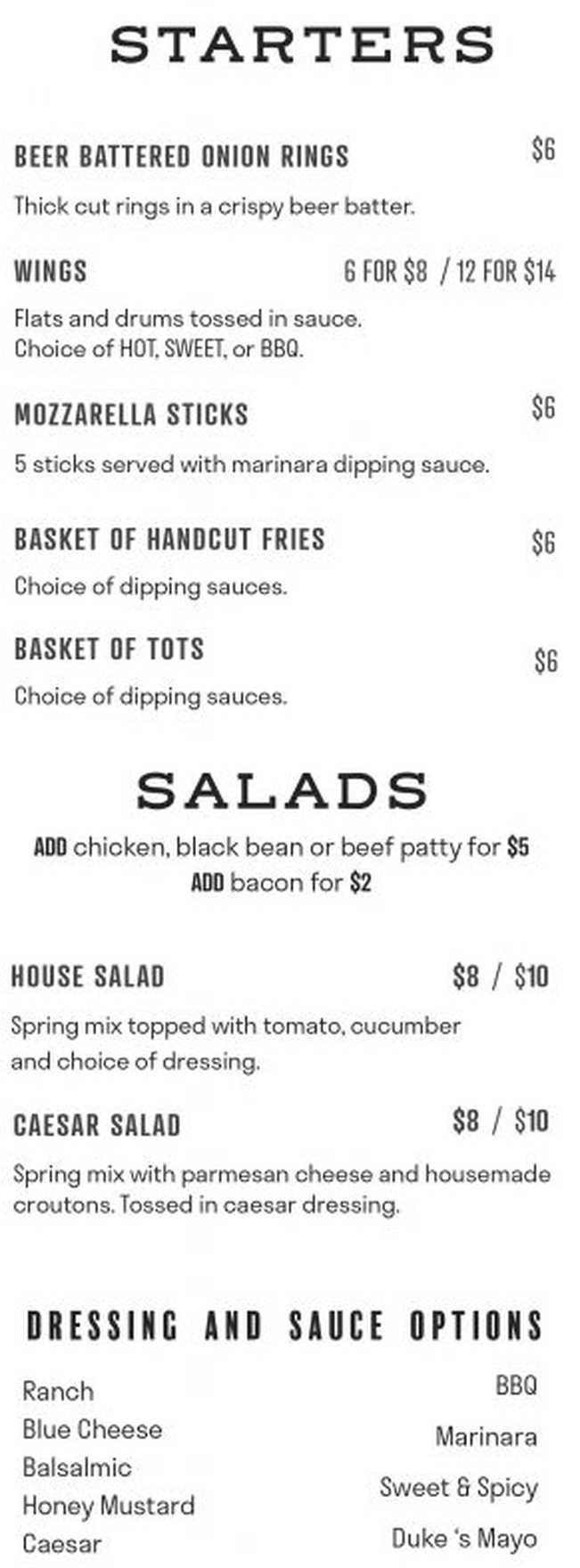 Uptown Pub menu page 1