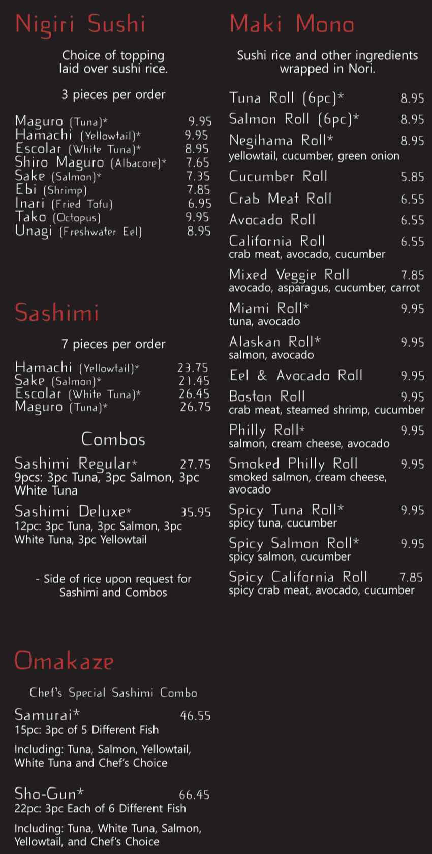 Red Bento menu page 1