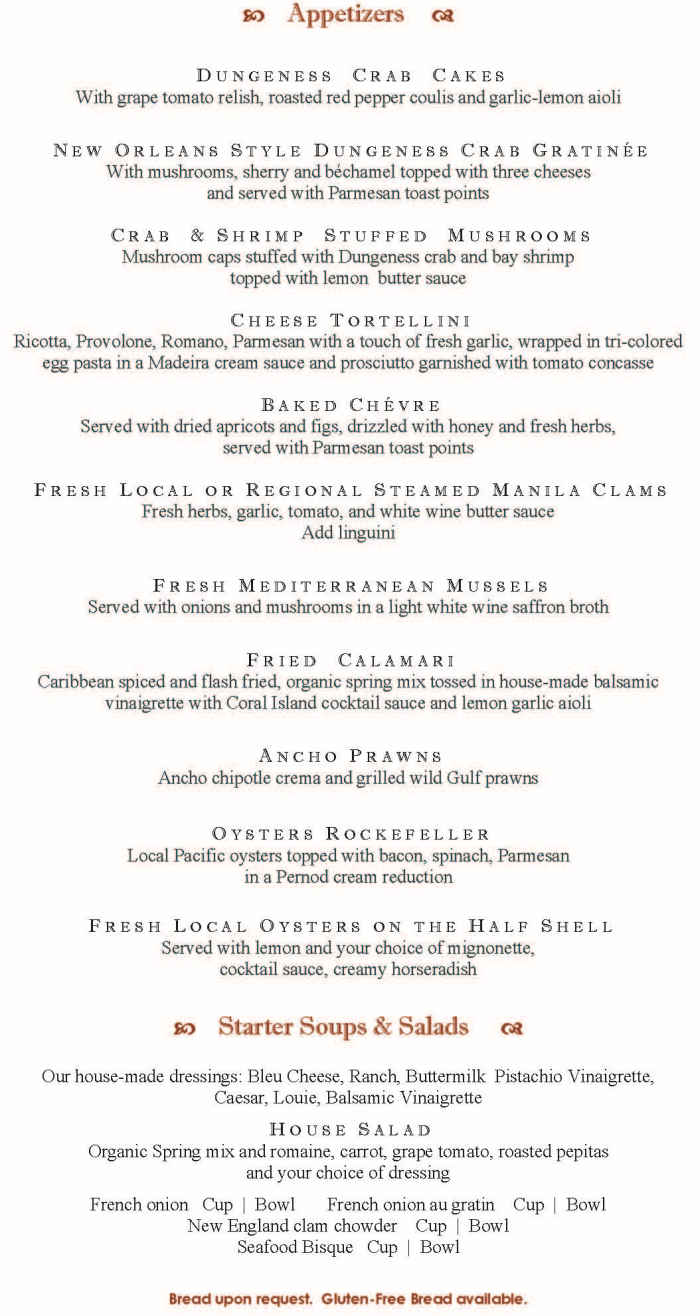 Dockside Grill menu page 1