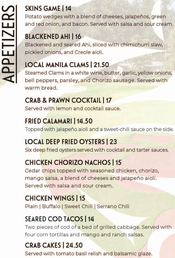 Double Eagle Steak & Seafood menu page 1