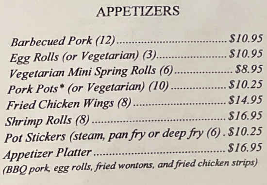 Moon Palace menu page 1