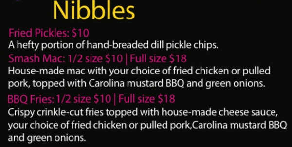 Southern Nibble menu page 1