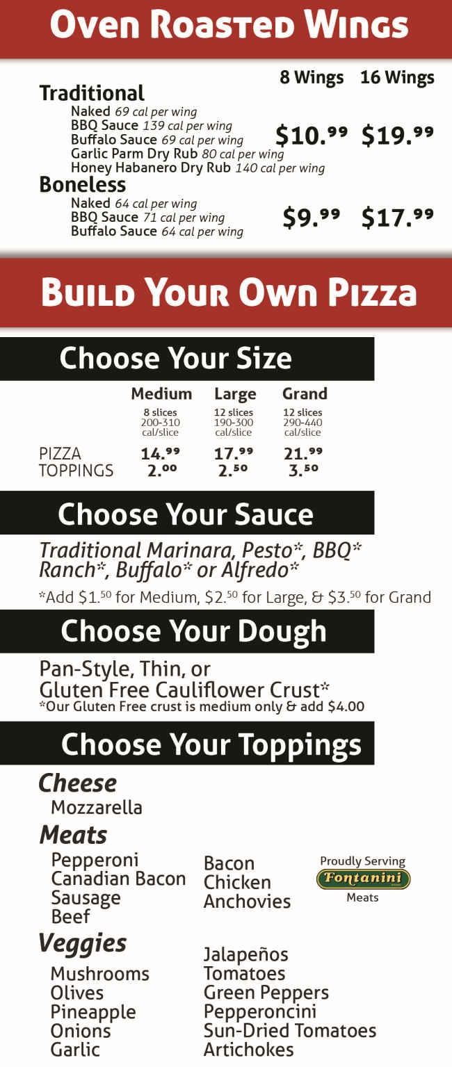 Westside Pizza menu page 1