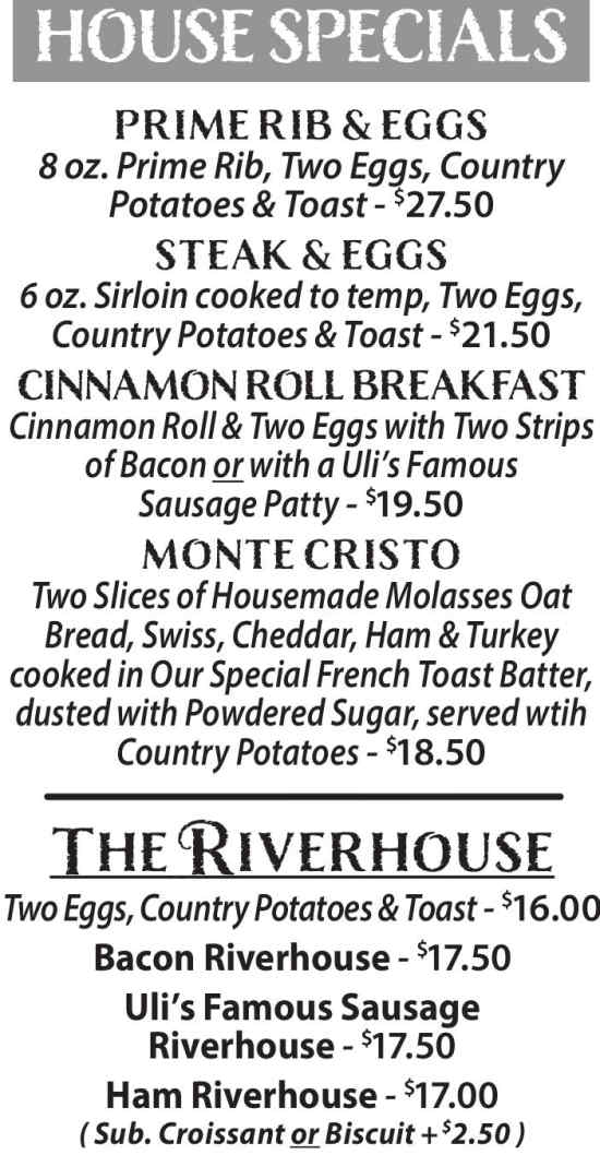 River House Bakery & Bistro menu page 1