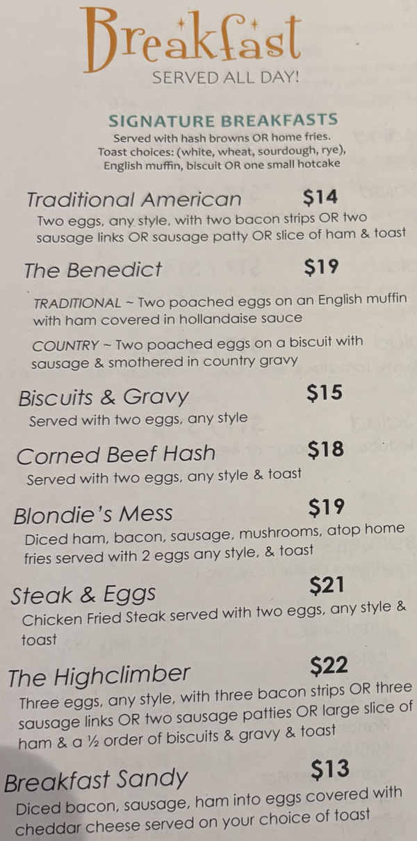 Blondie's menu page 1