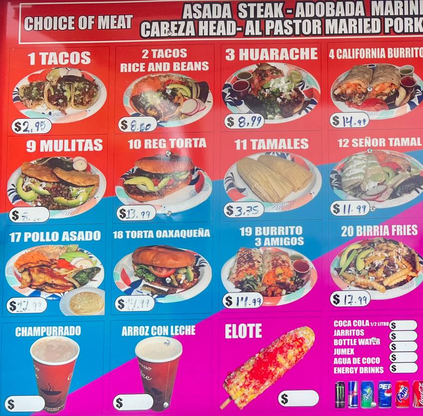 Tacos La Oaxaquena menu page 1