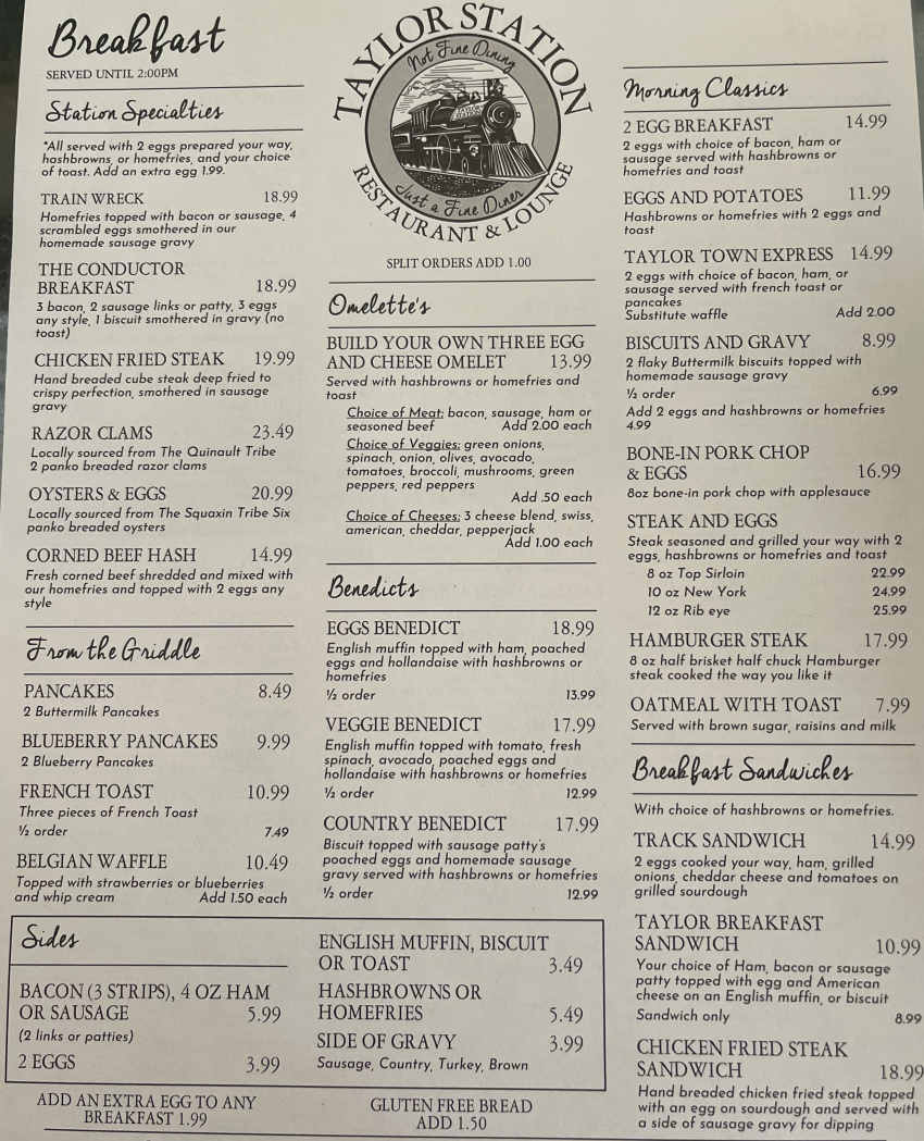 Taylor Station menu page 1