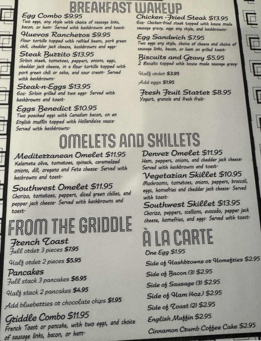 QT's Restaurant menu page 1