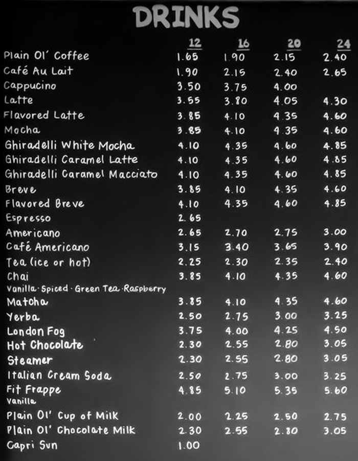 Rawhide Coffee menu page 1