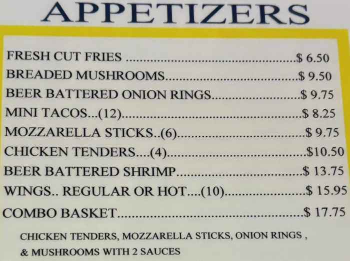 Silver Dollar Bar menu page 1