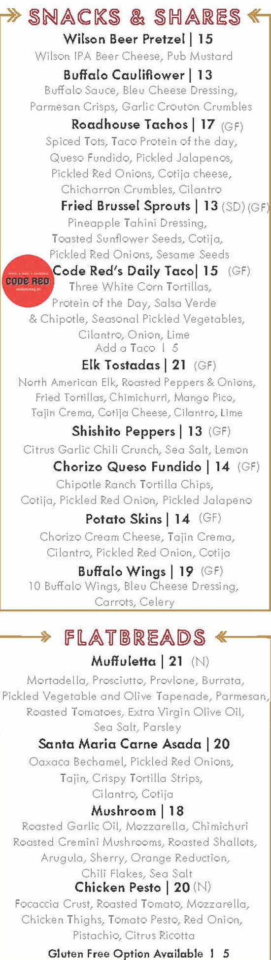 Roadhouse Brewing Co menu page 1