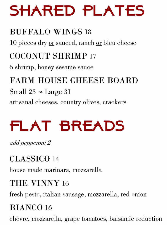 Rustic Inn Bistro menu page 1